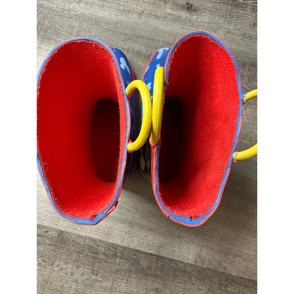 Disney Mickey Mouse Toddler Waterproof Rubber Rain Boots Blue/Red Size 1